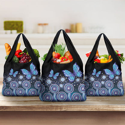 Dreamy Butterfly Collar Australia Purple Teal Hopeful Sky Grocery Bag Indigenous Aboriginal Art