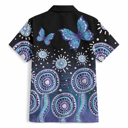 Dreamy Butterfly Collar Australia Purple Teal Hopeful Sky Hawaiian Shirt Indigenous Aboriginal Art