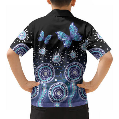 Dreamy Butterfly Collar Australia Purple Teal Hopeful Sky Hawaiian Shirt Indigenous Aboriginal Art
