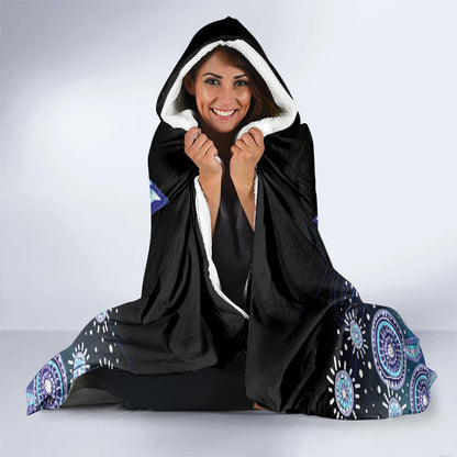 Dreamy Butterfly Collar Australia Purple Teal Hopeful Sky Hooded Blanket Indigenous Aboriginal Art