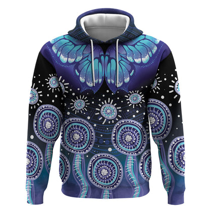 Dreamy Butterfly Collar Australia Purple Teal Hopeful Sky Hoodie Indigenous Aboriginal Art