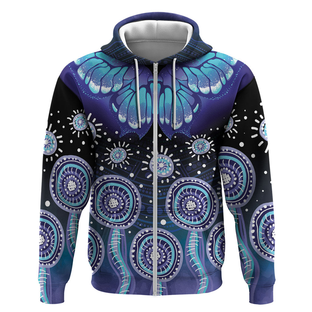 Dreamy Butterfly Collar Australia Purple Teal Hopeful Sky Hoodie Indigenous Aboriginal Art