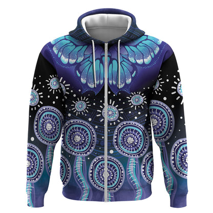 Dreamy Butterfly Collar Australia Purple Teal Hopeful Sky Hoodie Indigenous Aboriginal Art