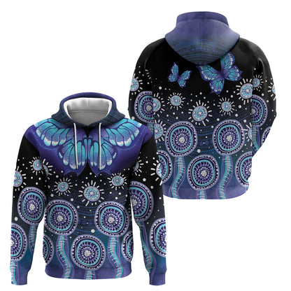 Dreamy Butterfly Collar Australia Purple Teal Hopeful Sky Hoodie Indigenous Aboriginal Art