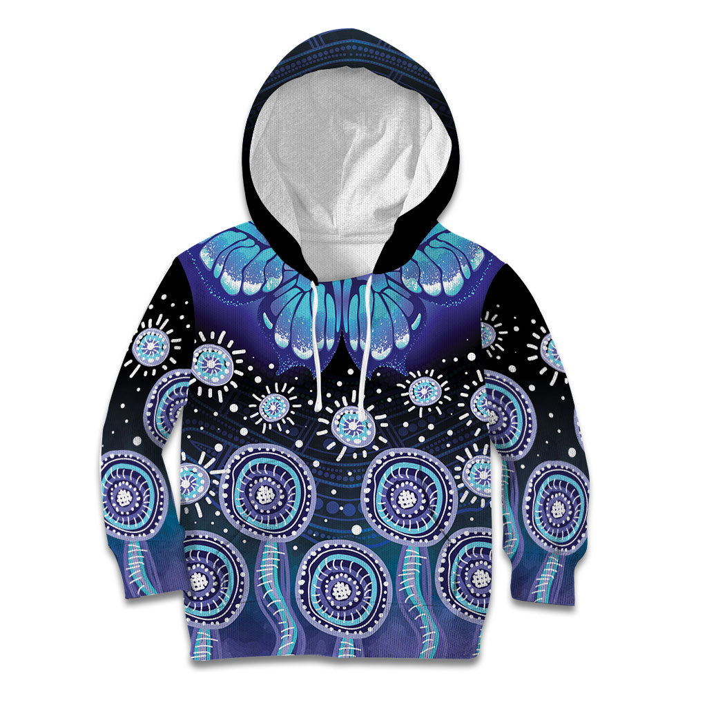 Dreamy Butterfly Collar Australia Purple Teal Hopeful Sky Kid Hoodie Indigenous Aboriginal Art