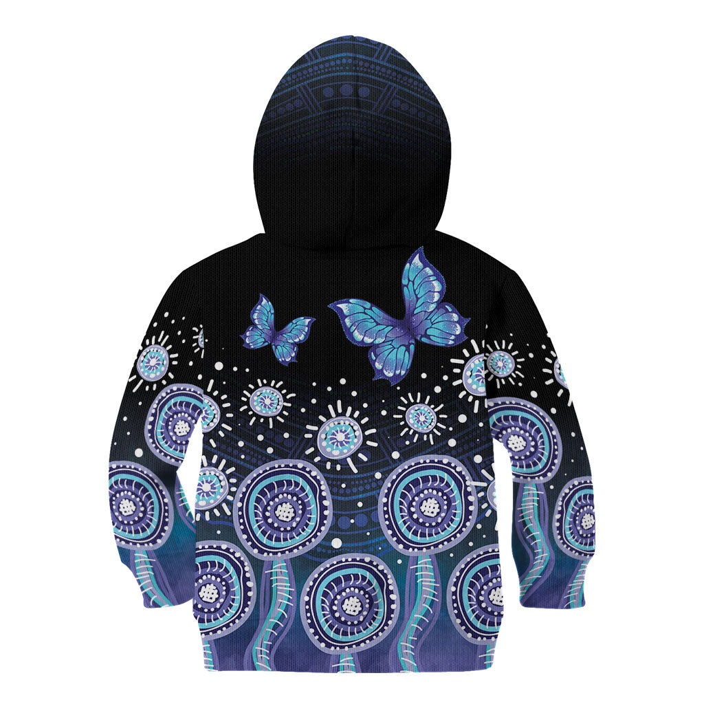 Dreamy Butterfly Collar Australia Purple Teal Hopeful Sky Kid Hoodie Indigenous Aboriginal Art