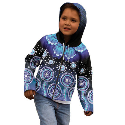Dreamy Butterfly Collar Australia Purple Teal Hopeful Sky Kid Hoodie Indigenous Aboriginal Art
