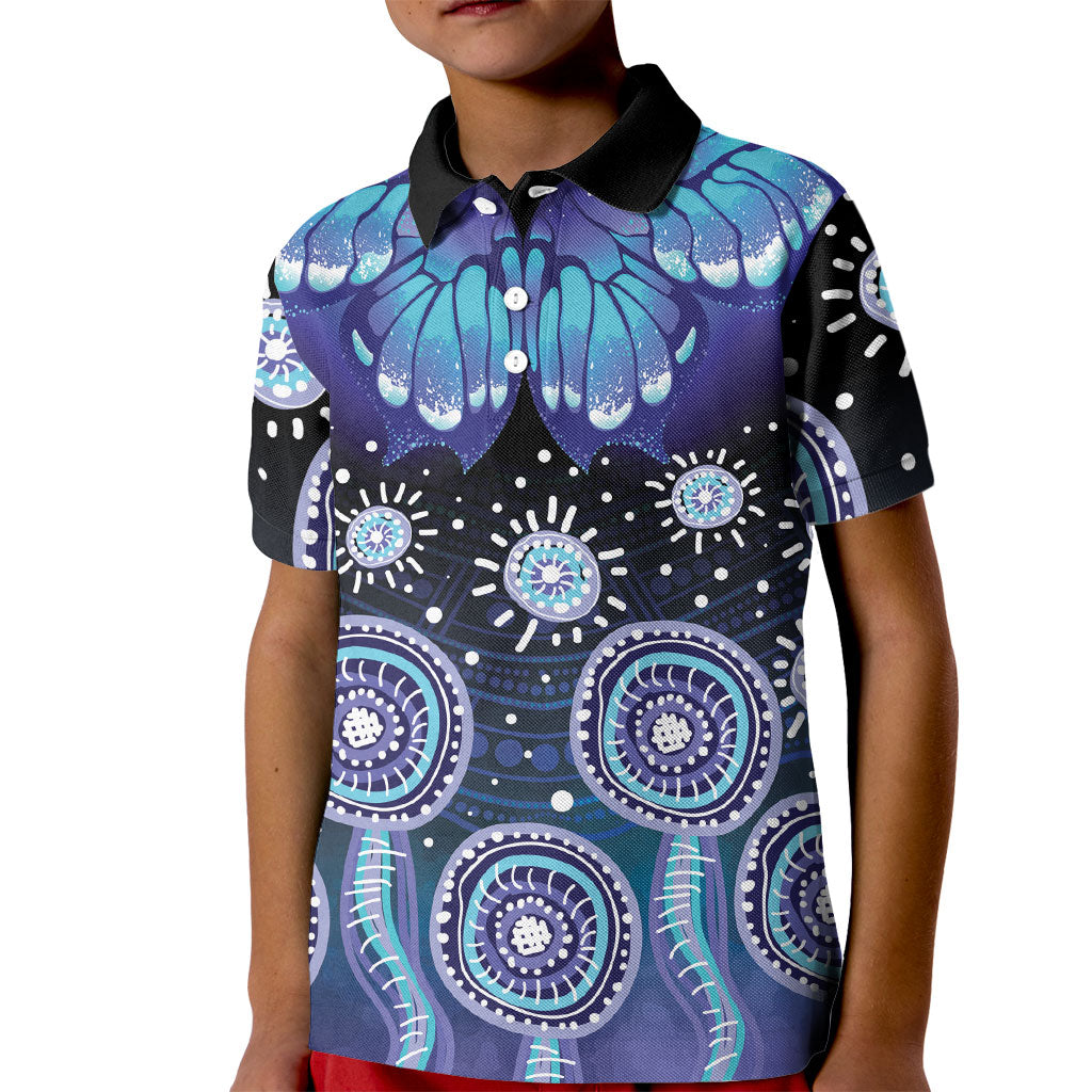 Dreamy Butterfly Collar Australia Purple Teal Hopeful Sky Kid Polo Shirt Indigenous Aboriginal Art