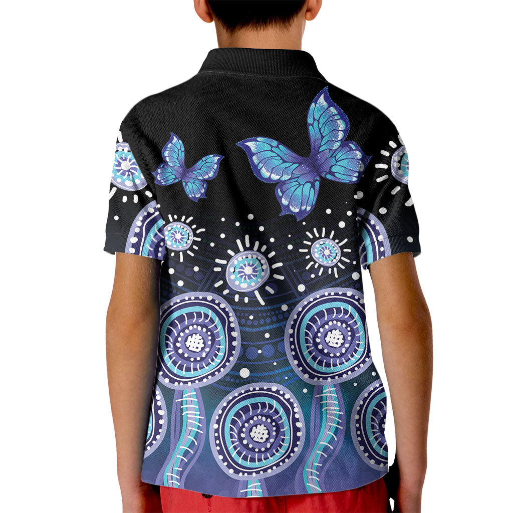 Dreamy Butterfly Collar Australia Purple Teal Hopeful Sky Kid Polo Shirt Indigenous Aboriginal Art