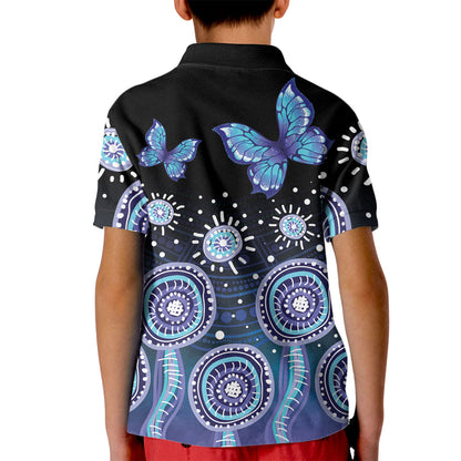 Dreamy Butterfly Collar Australia Purple Teal Hopeful Sky Kid Polo Shirt Indigenous Aboriginal Art