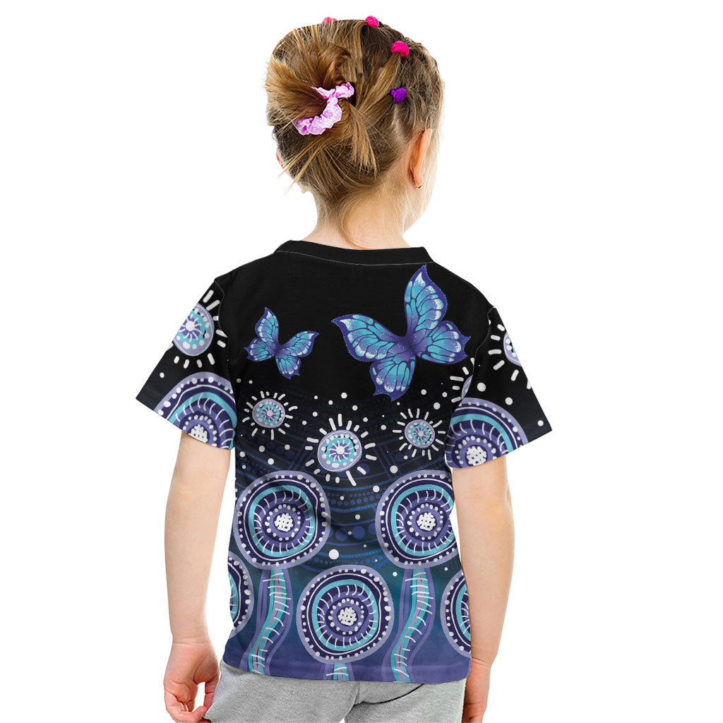 Dreamy Butterfly Collar Australia Purple Teal Hopeful Sky Kid T Shirt Indigenous Aboriginal Art
