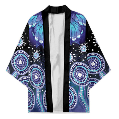 Dreamy Butterfly Collar Australia Purple Teal Hopeful Sky Kimono Indigenous Aboriginal Art