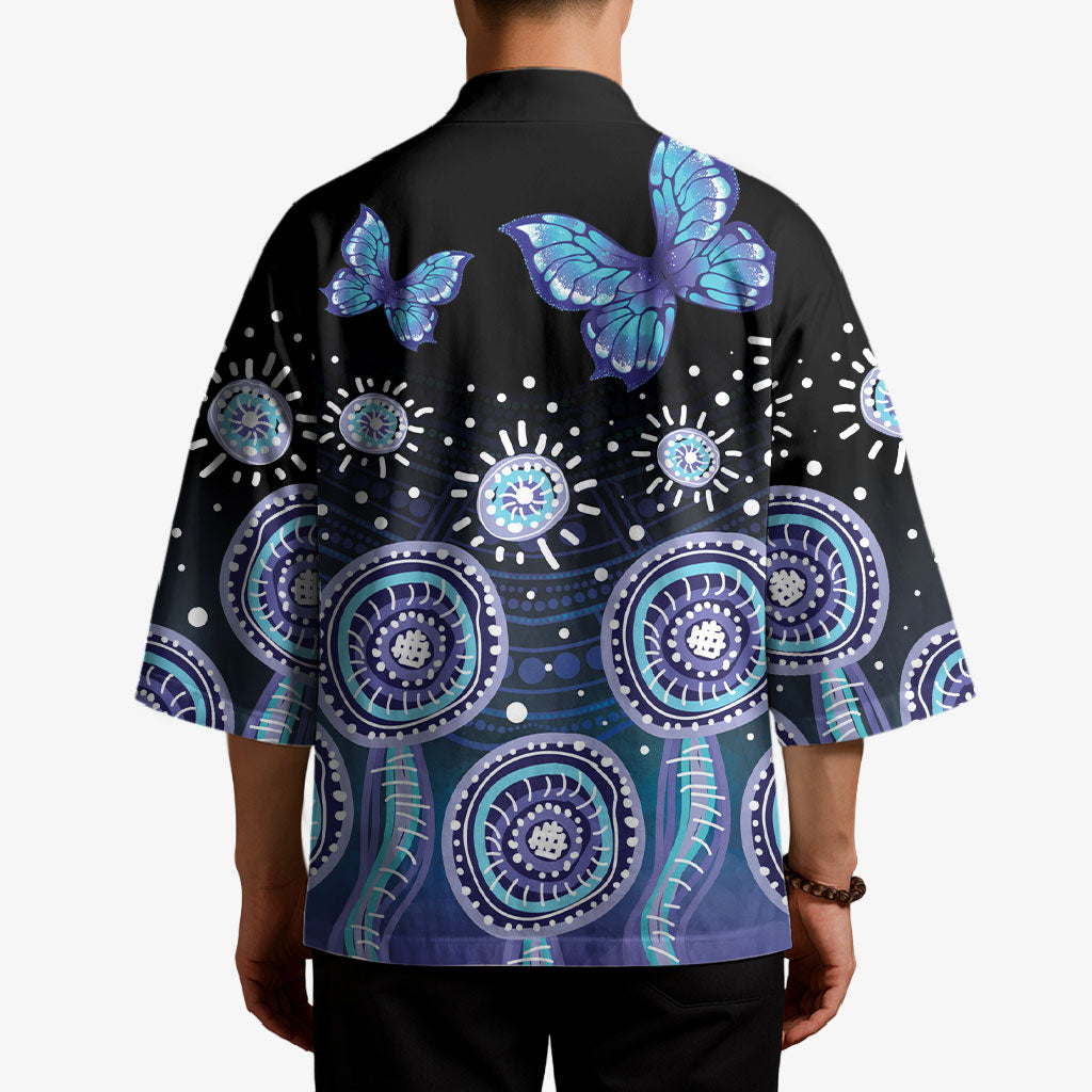 Dreamy Butterfly Collar Australia Purple Teal Hopeful Sky Kimono Indigenous Aboriginal Art