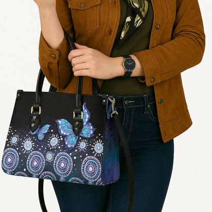 Dreamy Butterfly Collar Australia Purple Teal Hopeful Sky Leather Bag Indigenous Aboriginal Art