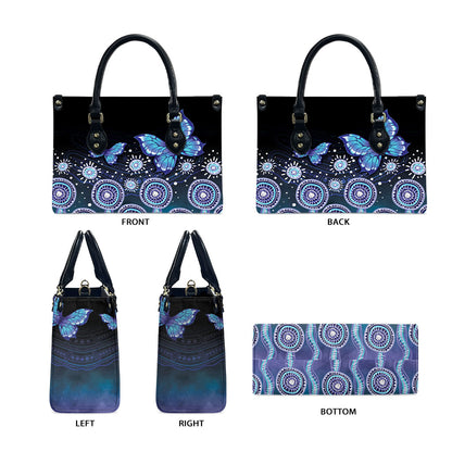 Dreamy Butterfly Collar Australia Purple Teal Hopeful Sky Leather Bag Indigenous Aboriginal Art