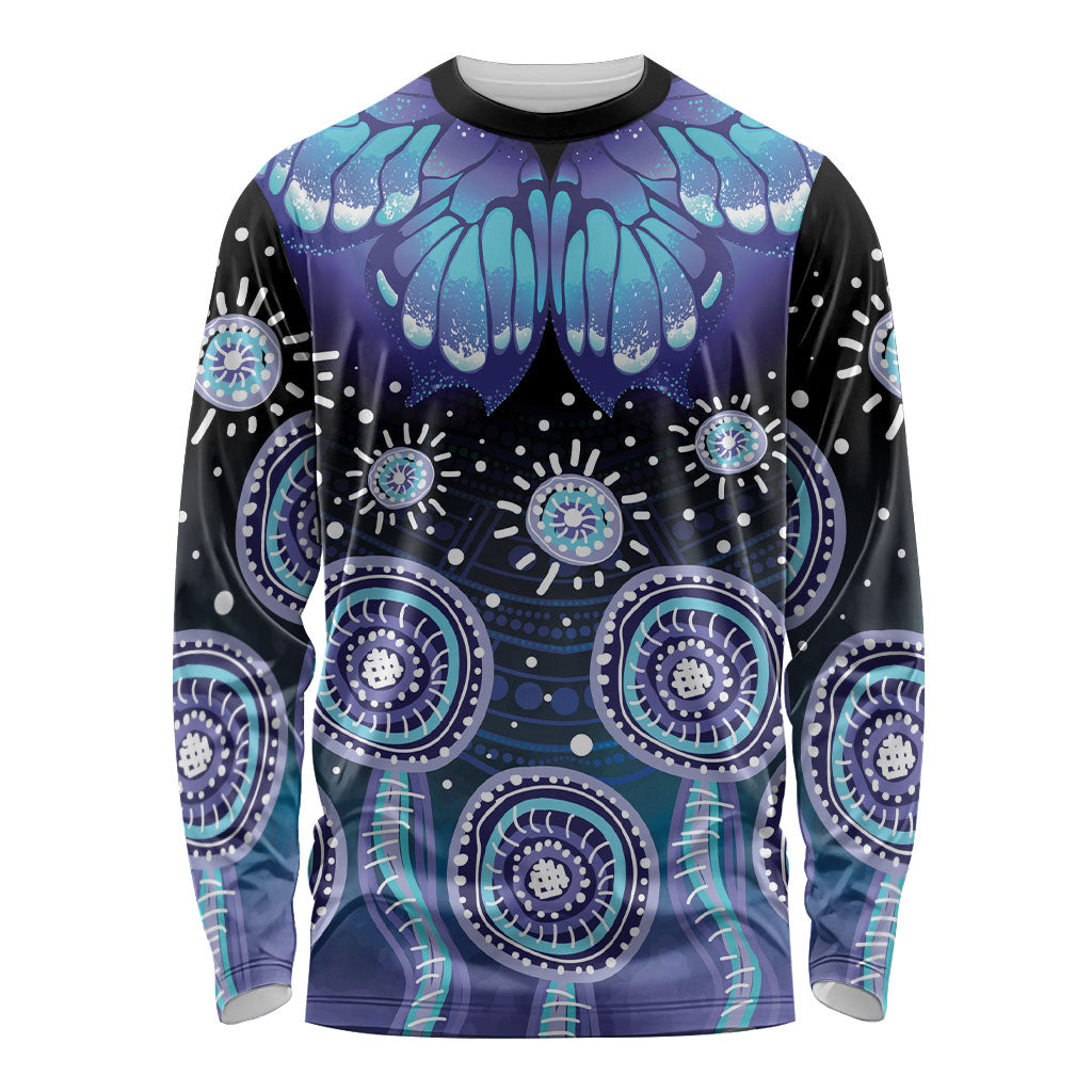 Dreamy Butterfly Collar Australia Purple Teal Hopeful Sky Long Sleeve Shirt Indigenous Aboriginal Art