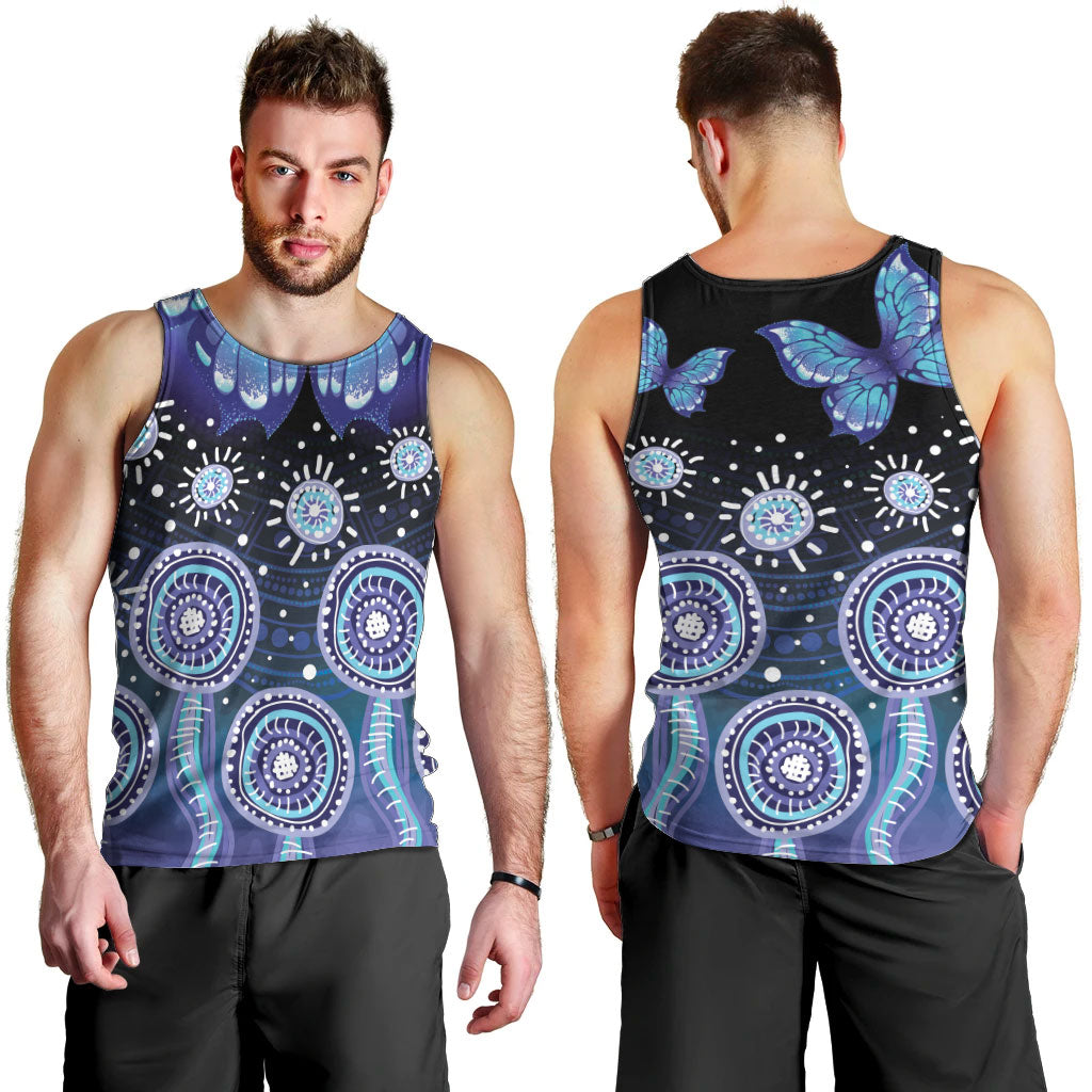 Dreamy Butterfly Collar Australia Purple Teal Hopeful Sky Men Tank Top Indigenous Aboriginal Art