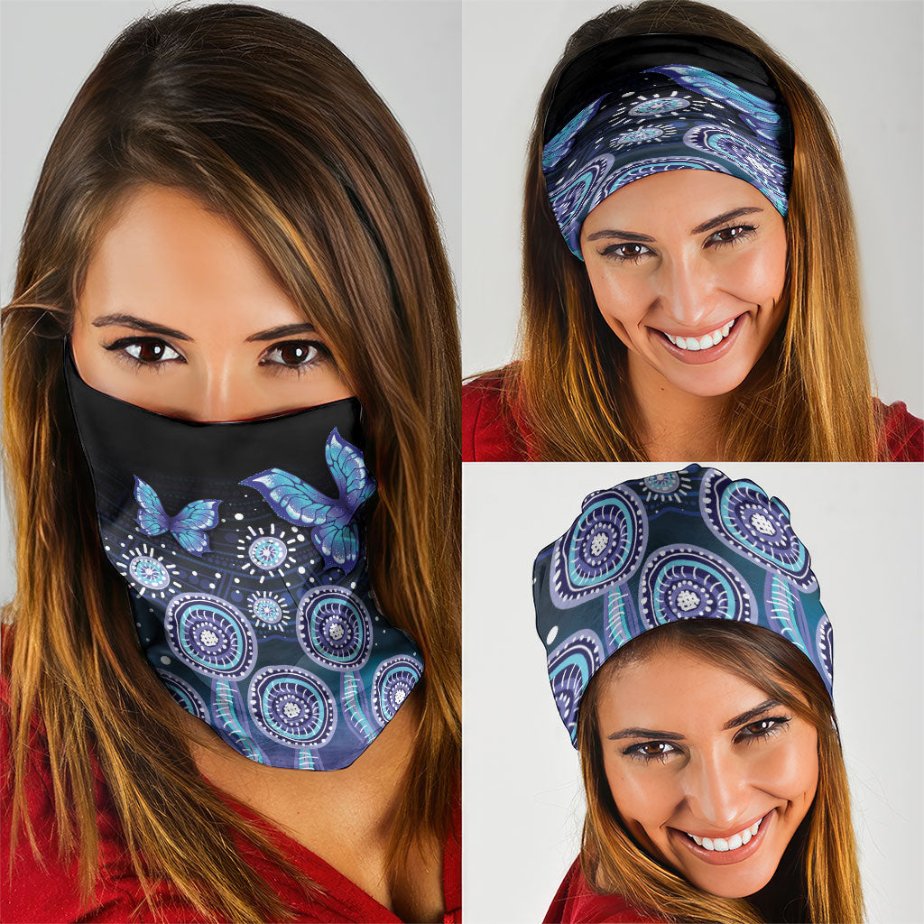 Dreamy Butterfly Collar Australia Purple Teal Hopeful Sky Neck Gaiter Indigenous Aboriginal Art