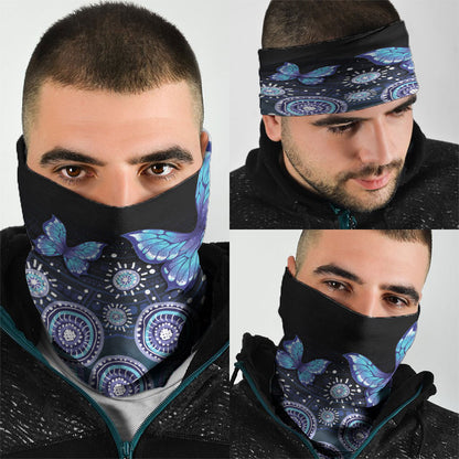 Dreamy Butterfly Collar Australia Purple Teal Hopeful Sky Neck Gaiter Indigenous Aboriginal Art