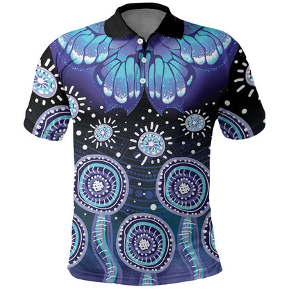 Dreamy Butterfly Collar Australia Purple Teal Hopeful Sky Polo Shirt Indigenous Aboriginal Art
