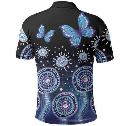 Dreamy Butterfly Collar Australia Purple Teal Hopeful Sky Polo Shirt Indigenous Aboriginal Art