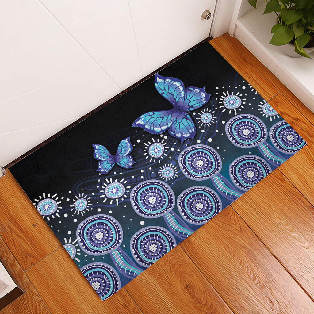 Dreamy Butterfly Collar Australia Purple Teal Hopeful Sky Rubber Doormat Indigenous Aboriginal Art