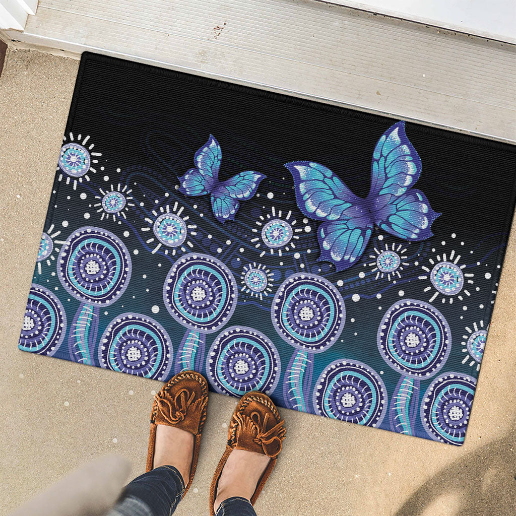 Dreamy Butterfly Collar Australia Purple Teal Hopeful Sky Rubber Doormat Indigenous Aboriginal Art