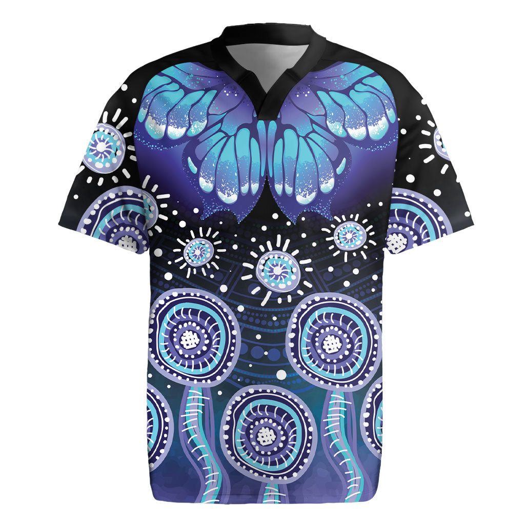 Dreamy Butterfly Collar Australia Purple Teal Hopeful Sky Rugby Jersey Indigenous Aboriginal Art