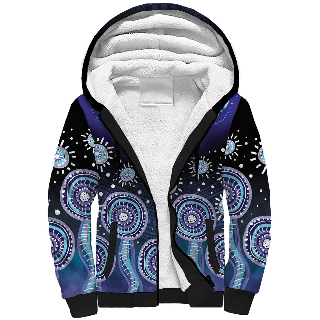 Dreamy Butterfly Collar Australia Purple Teal Hopeful Sky Sherpa Hoodie Indigenous Aboriginal Art