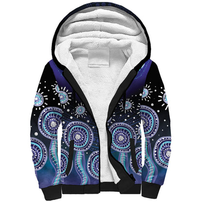 Dreamy Butterfly Collar Australia Purple Teal Hopeful Sky Sherpa Hoodie Indigenous Aboriginal Art