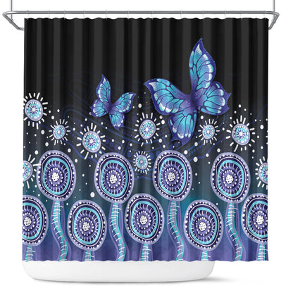 Dreamy Butterfly Collar Australia Purple Teal Hopeful Sky Shower Curtain Indigenous Aboriginal Art