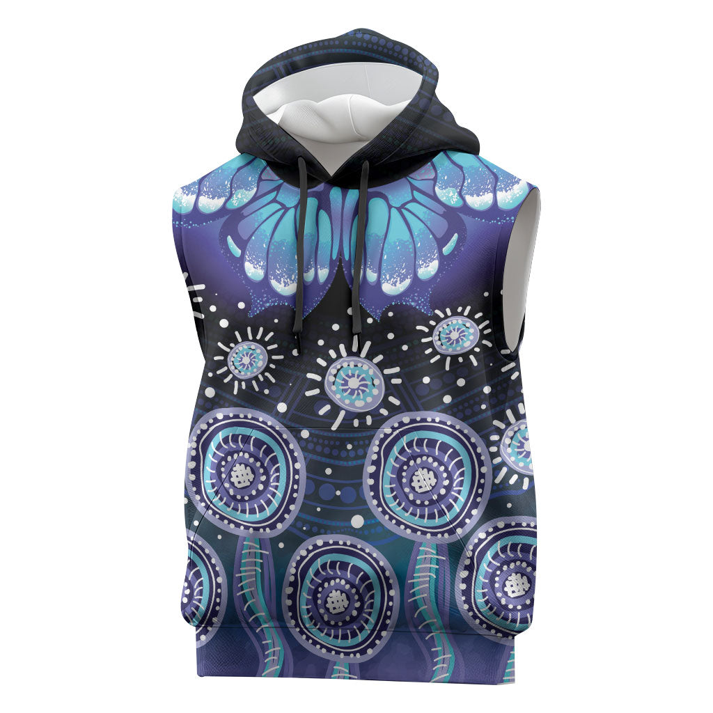 Dreamy Butterfly Collar Australia Purple Teal Hopeful Sky Sleeveless Hoodie Indigenous Aboriginal Art