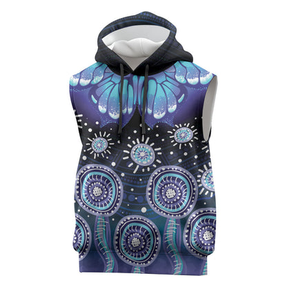 Dreamy Butterfly Collar Australia Purple Teal Hopeful Sky Sleeveless Hoodie Indigenous Aboriginal Art