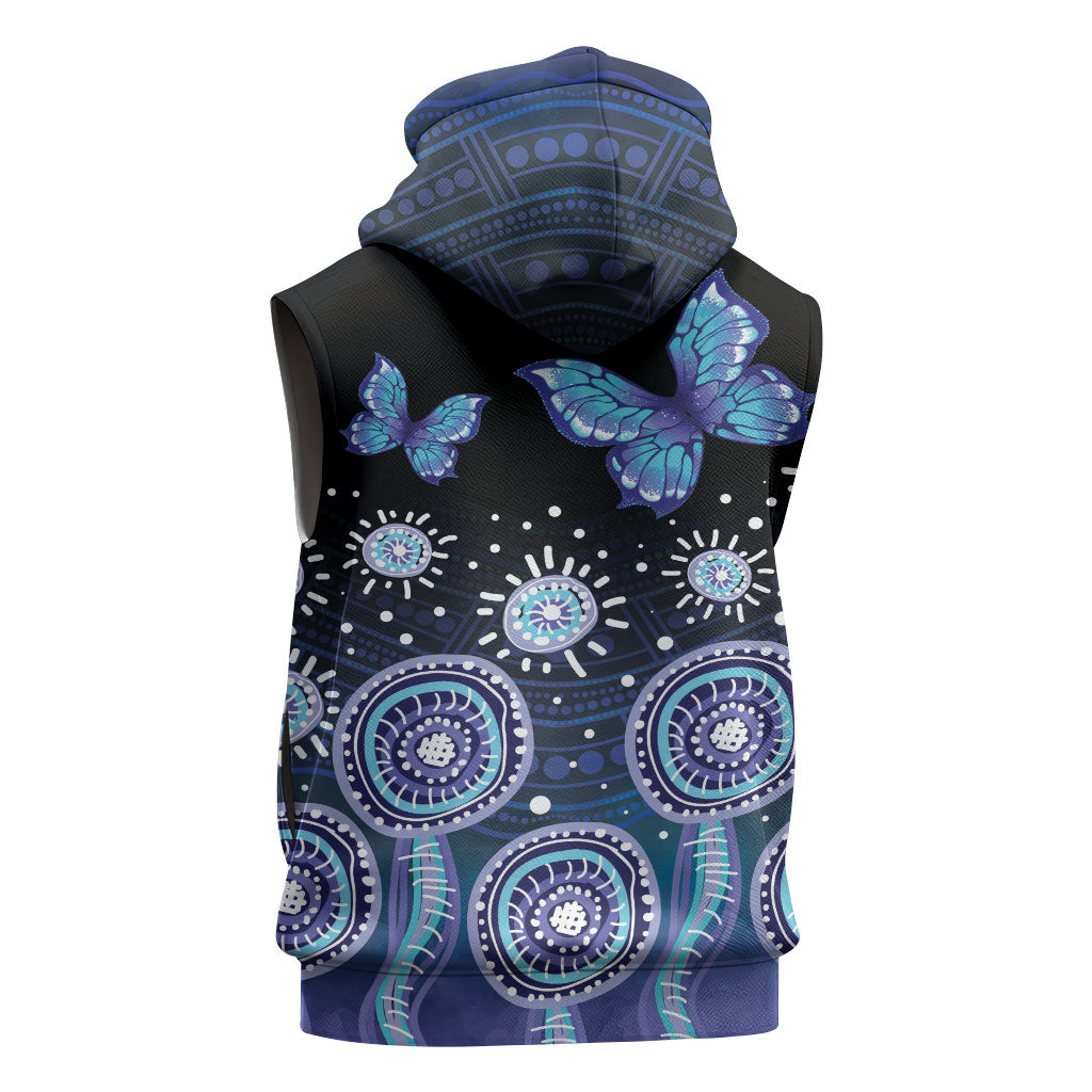 Dreamy Butterfly Collar Australia Purple Teal Hopeful Sky Sleeveless Hoodie Indigenous Aboriginal Art