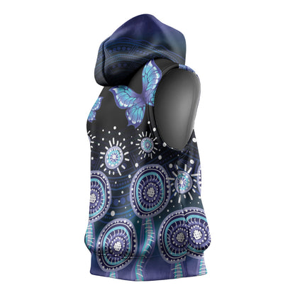 Dreamy Butterfly Collar Australia Purple Teal Hopeful Sky Sleeveless Hoodie Indigenous Aboriginal Art