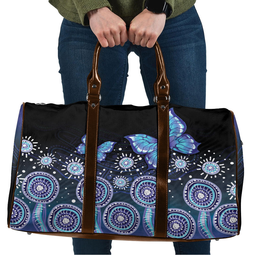 Dreamy Butterfly Collar Australia Purple Teal Hopeful Sky Travel Bag Indigenous Aboriginal Art