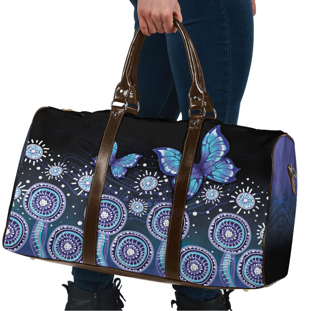 Dreamy Butterfly Collar Australia Purple Teal Hopeful Sky Travel Bag Indigenous Aboriginal Art