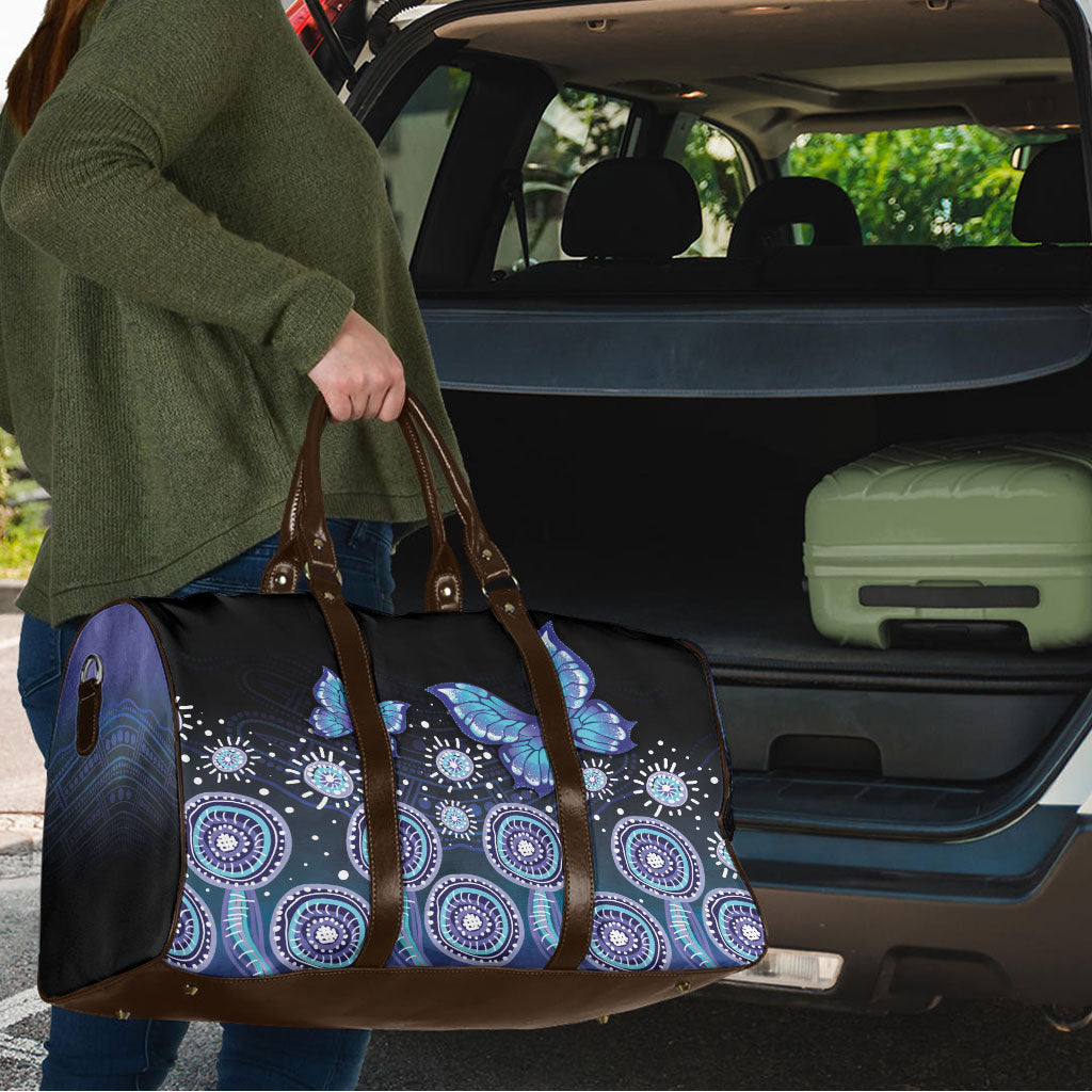 Dreamy Butterfly Collar Australia Purple Teal Hopeful Sky Travel Bag Indigenous Aboriginal Art