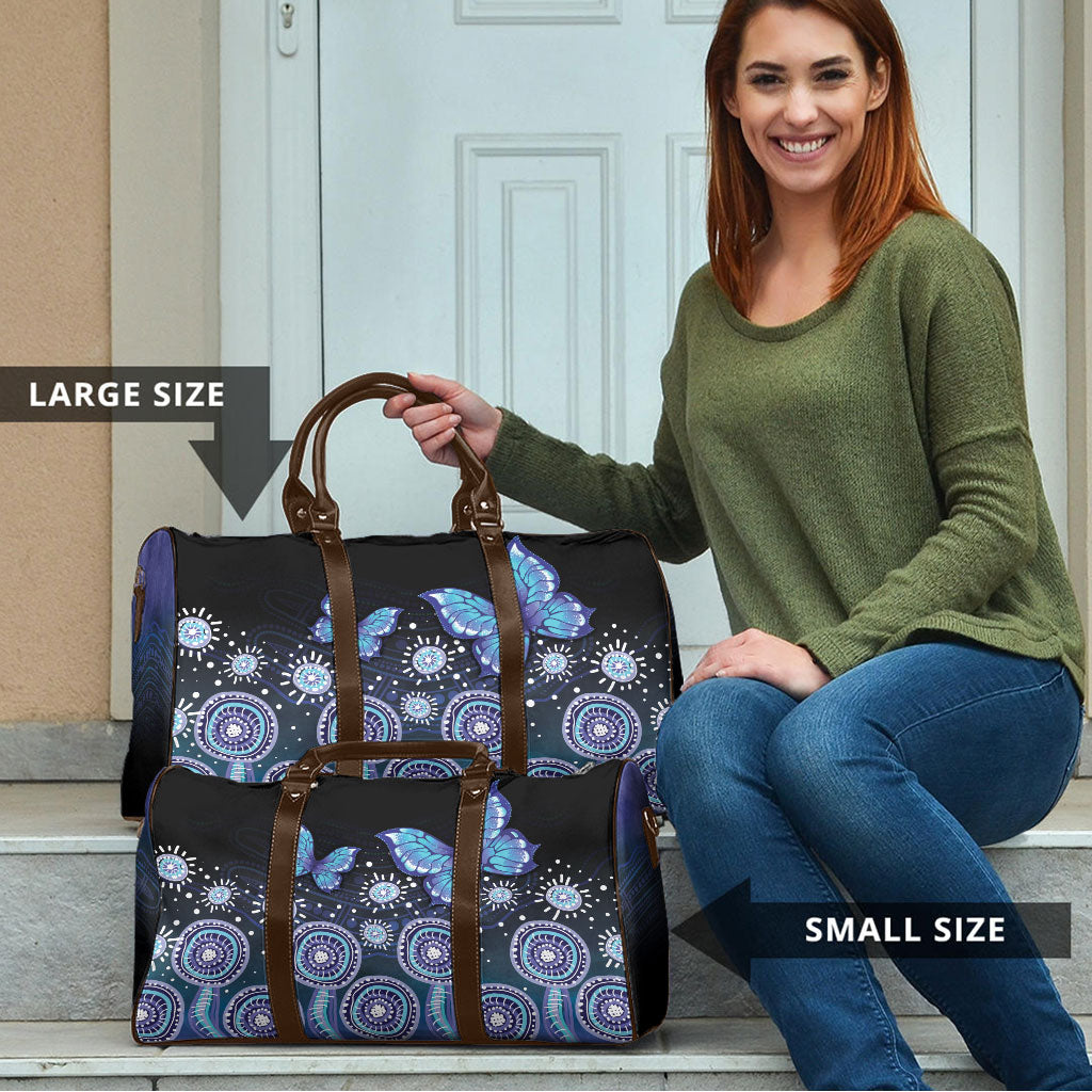 Dreamy Butterfly Collar Australia Purple Teal Hopeful Sky Travel Bag Indigenous Aboriginal Art