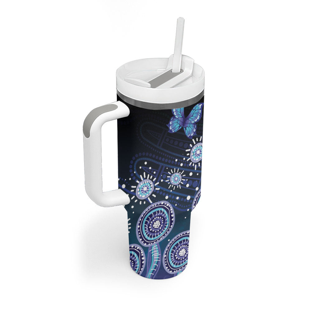 Dreamy Butterfly Collar Australia Purple Teal Hopeful Sky Tumbler With Handle Indigenous Aboriginal Art