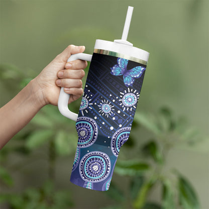 Dreamy Butterfly Collar Australia Purple Teal Hopeful Sky Tumbler With Handle Indigenous Aboriginal Art