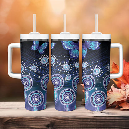 Dreamy Butterfly Collar Australia Purple Teal Hopeful Sky Tumbler With Handle Indigenous Aboriginal Art