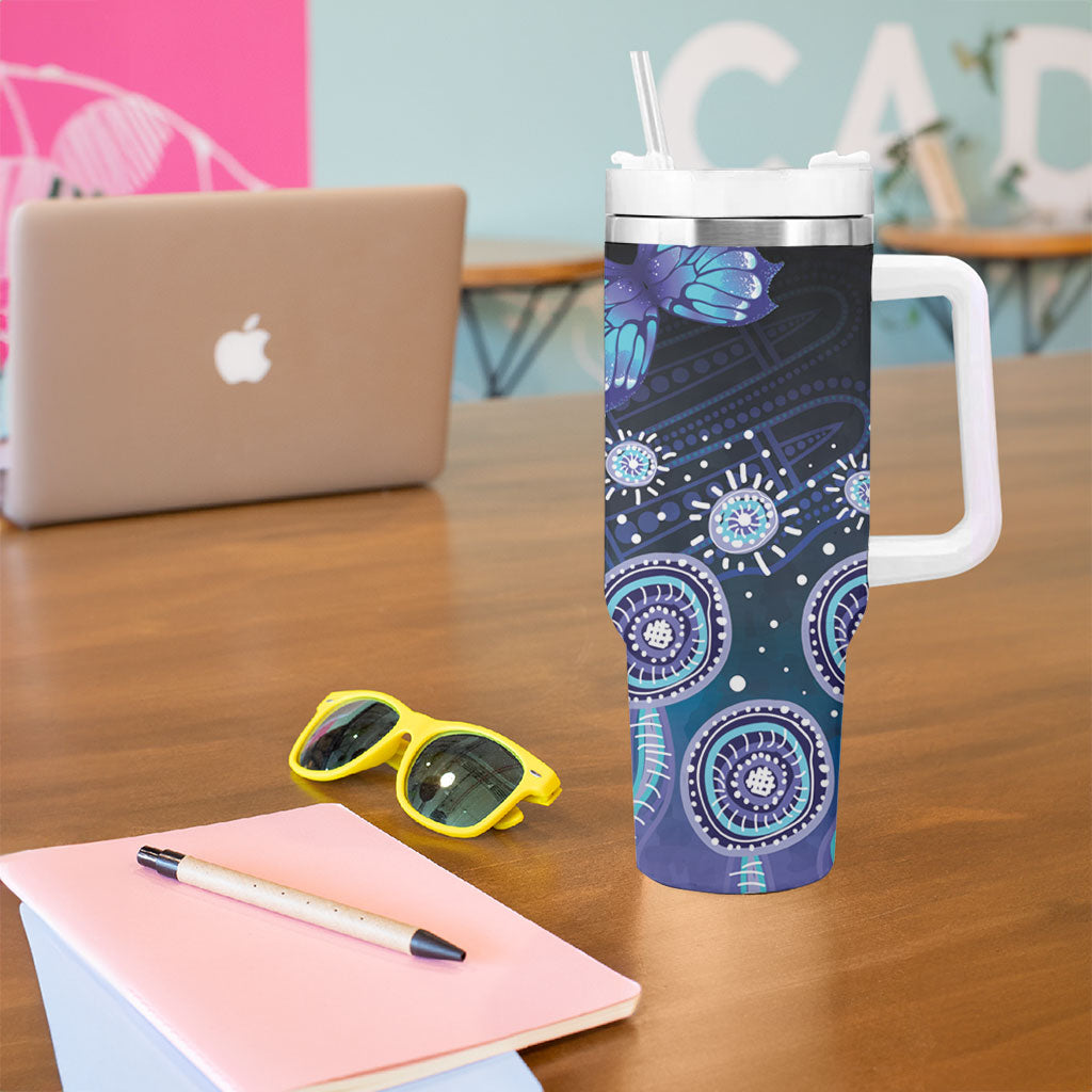 Dreamy Butterfly Collar Australia Purple Teal Hopeful Sky Tumbler With Handle Indigenous Aboriginal Art