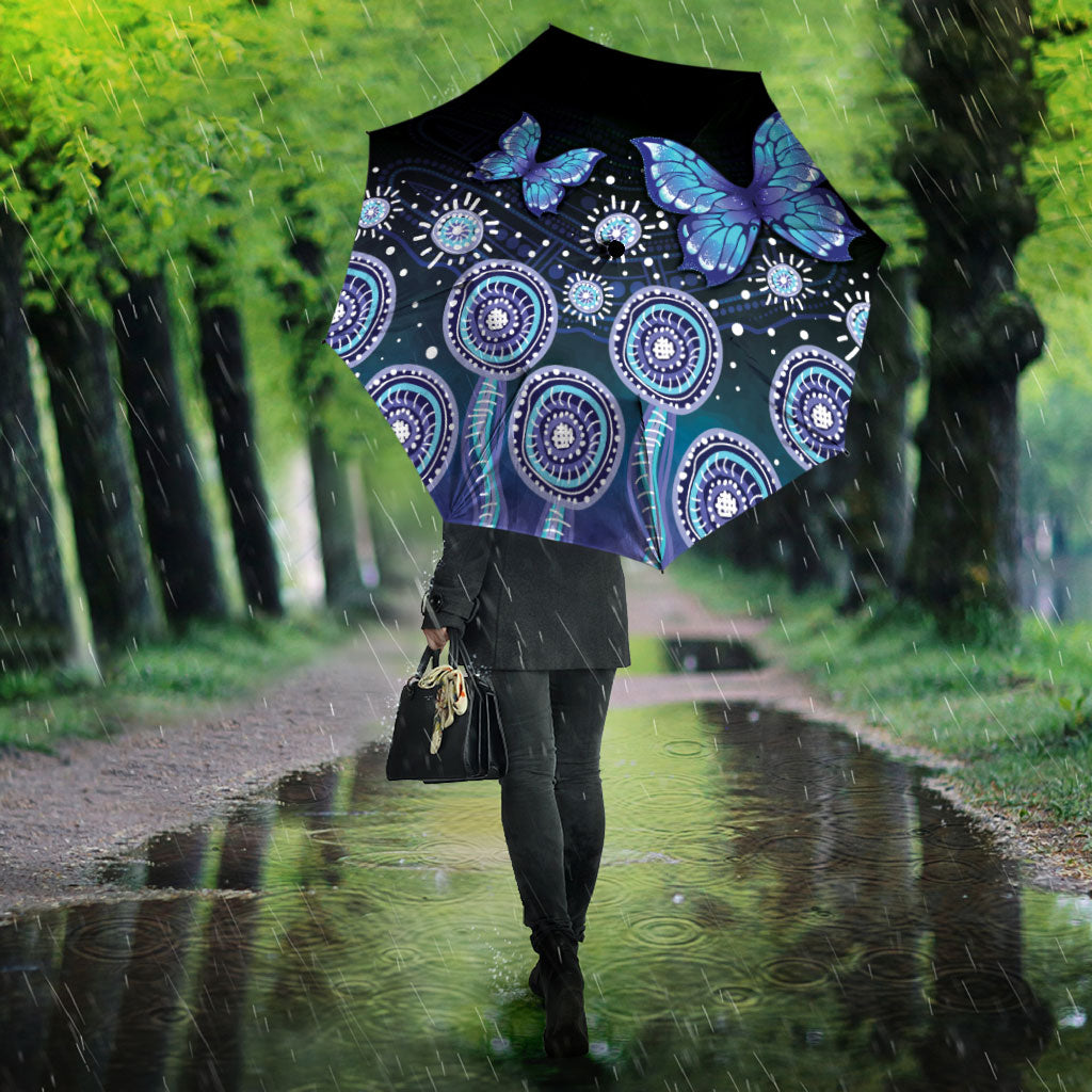 Dreamy Butterfly Collar Australia Purple Teal Hopeful Sky Umbrella Indigenous Aboriginal Art