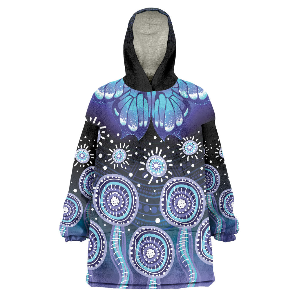 Dreamy Butterfly Collar Australia Purple Teal Hopeful Sky Wearable Blanket Hoodie Indigenous Aboriginal Art