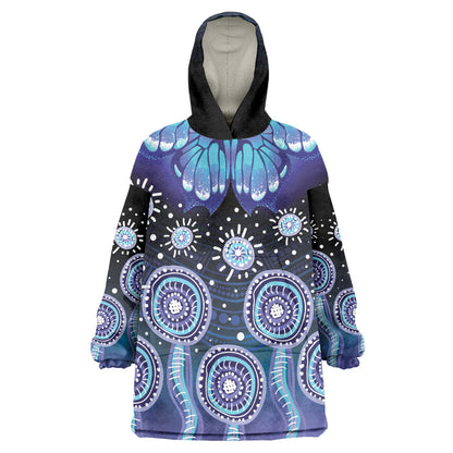 Dreamy Butterfly Collar Australia Purple Teal Hopeful Sky Wearable Blanket Hoodie Indigenous Aboriginal Art