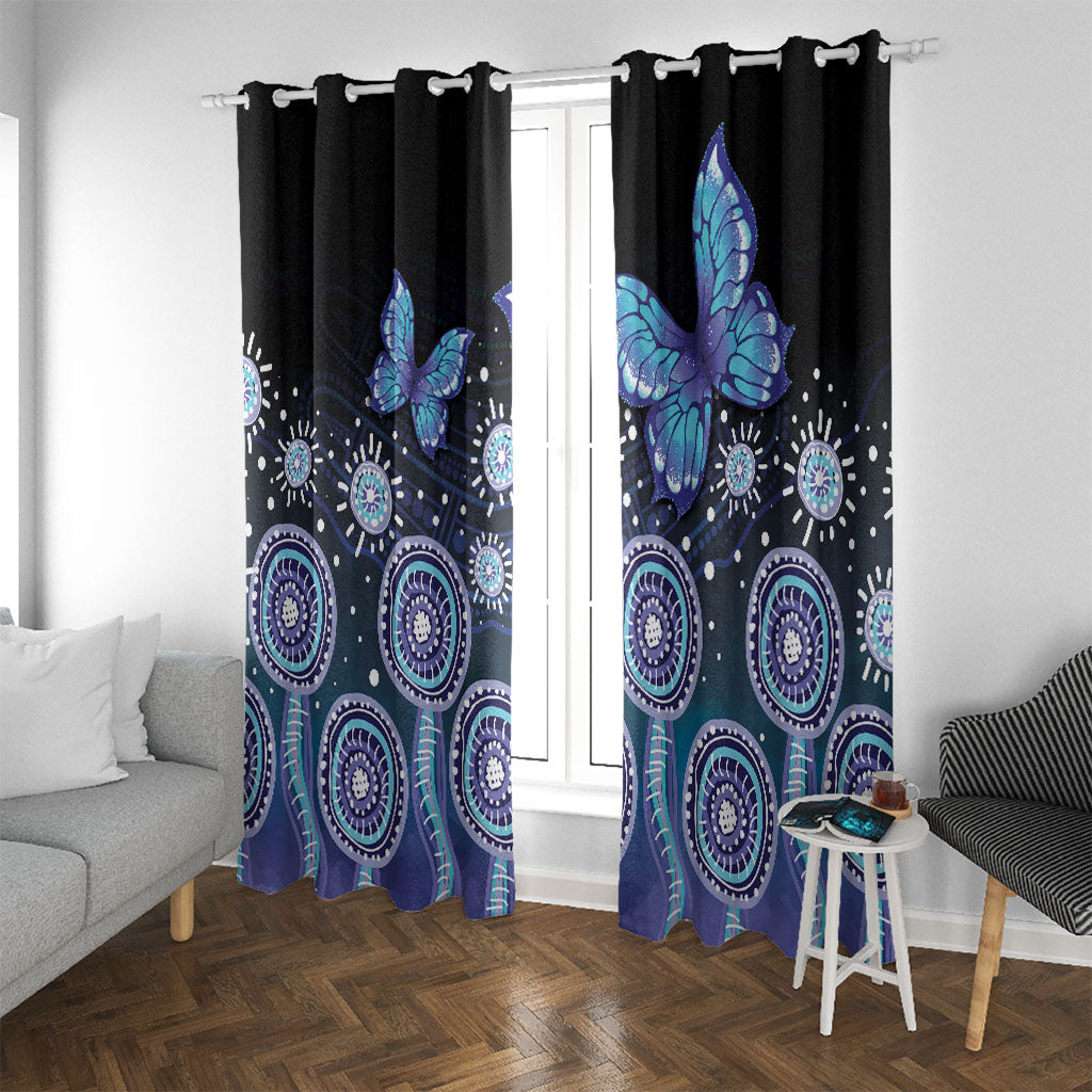 Dreamy Butterfly Collar Australia Purple Teal Hopeful Sky Window Curtain Indigenous Aboriginal Art