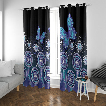 Dreamy Butterfly Collar Australia Purple Teal Hopeful Sky Window Curtain Indigenous Aboriginal Art