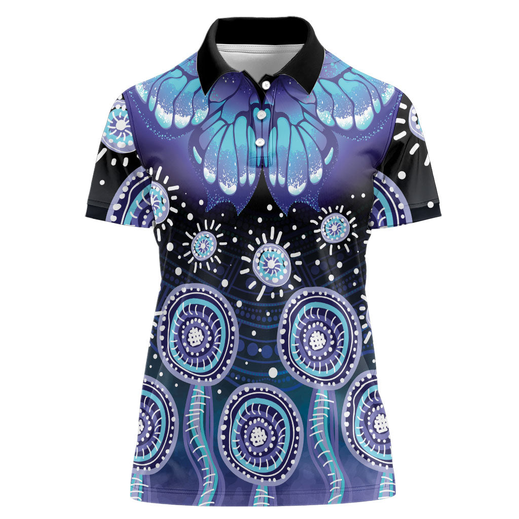 Dreamy Butterfly Collar Australia Purple Teal Hopeful Sky Women Polo Shirt Indigenous Aboriginal Art