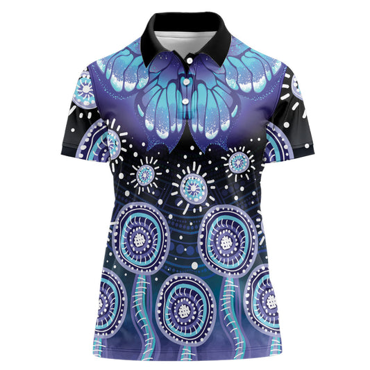 Dreamy Butterfly Collar Australia Purple Teal Hopeful Sky Women Polo Shirt Indigenous Aboriginal Art